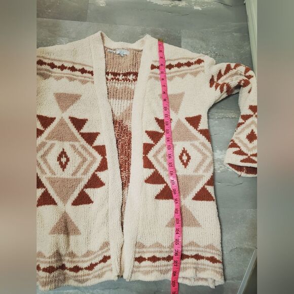 NWOT Warm & Cozy Open Front Cardigan Sweater. Cream, Brown. Geometric. Boho. M. - Picture 5 of 10